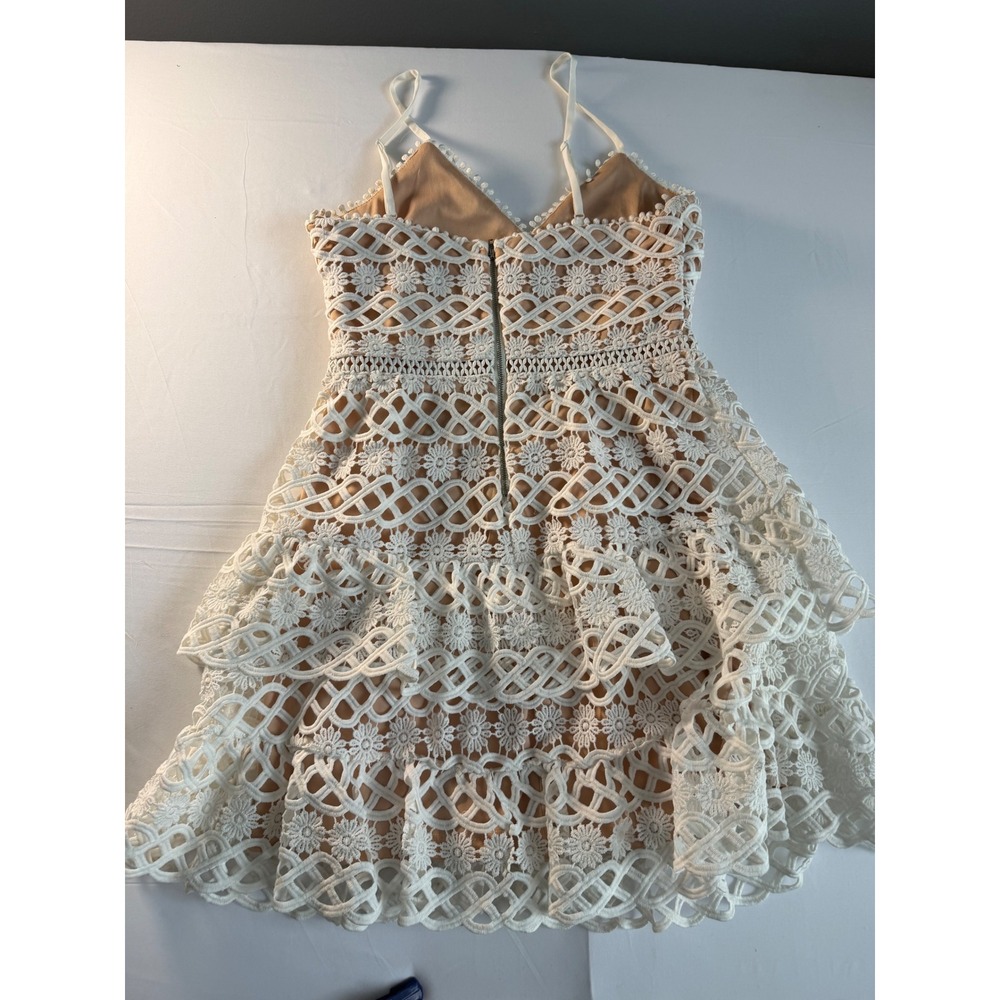 LulusBeauty and lace Crochet Mini Dress Women S White Boho Tiered Ruffle Y2K - Picture 10 of 10